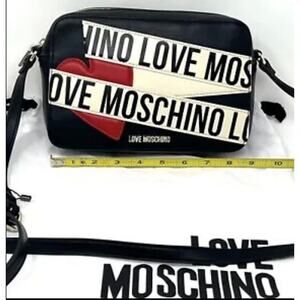 Love Moschino Purse Crossbody Shoulder Bag Black Red Heart Spellout W/ DUST BAG